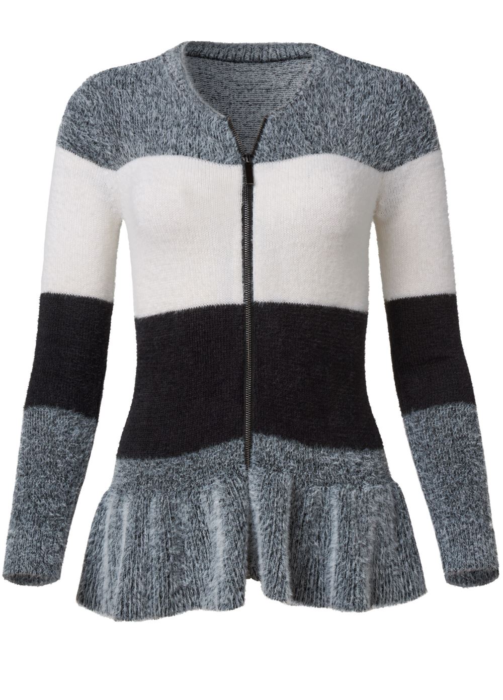 Venus VENUS | Zip Front Peplum Cardigan in Black Multi