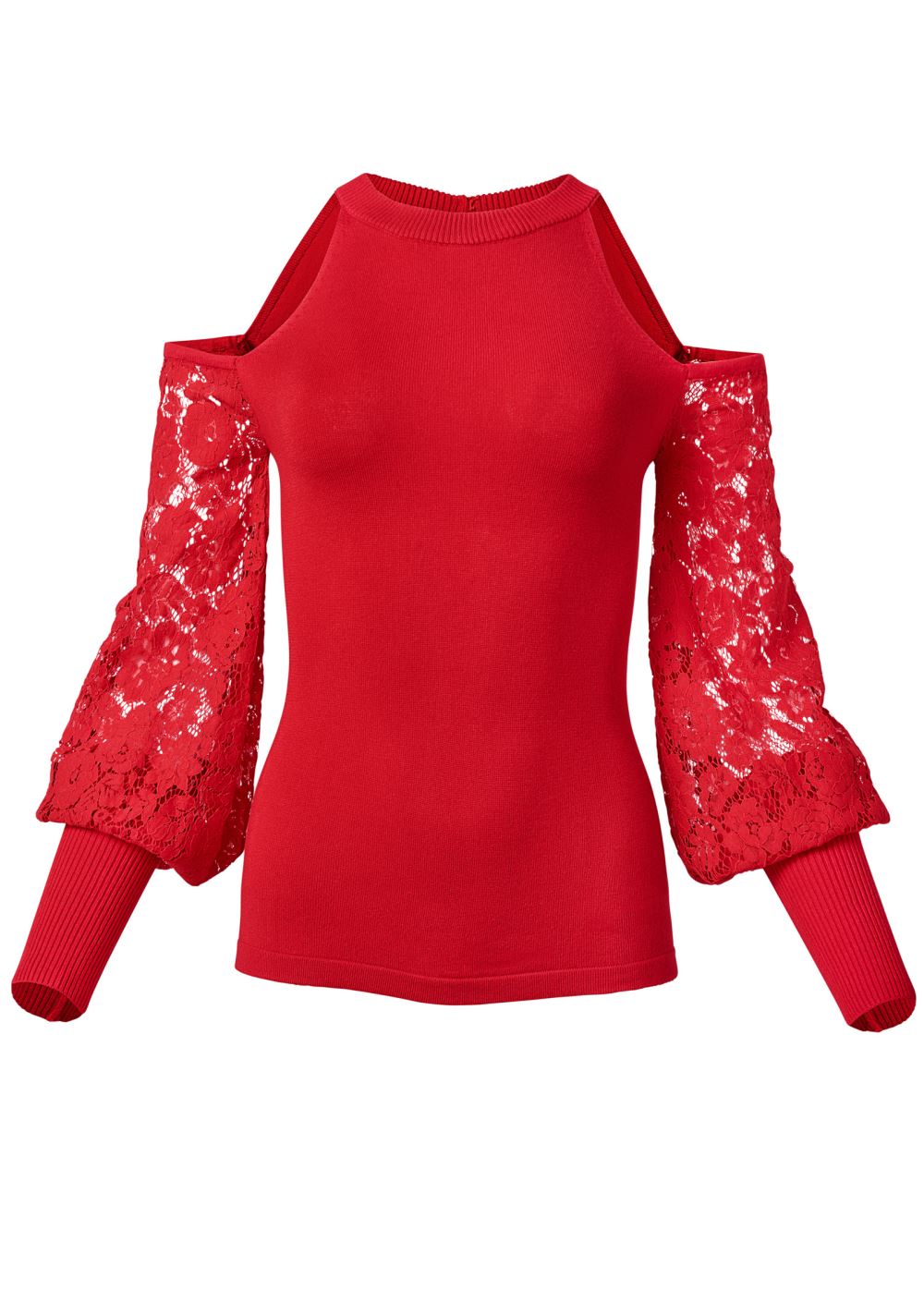 Venus VENUS | Cold-Shoulder Lace Sweater in Red