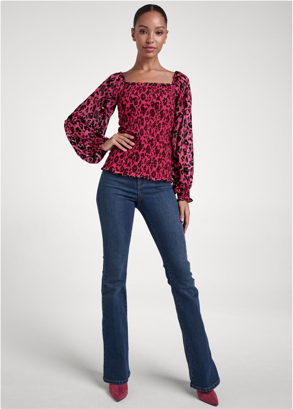 Venus Leopard Burnout Top in Hot Pink