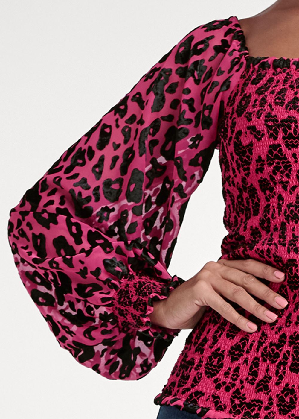 Venus Leopard Burnout Top in Hot Pink