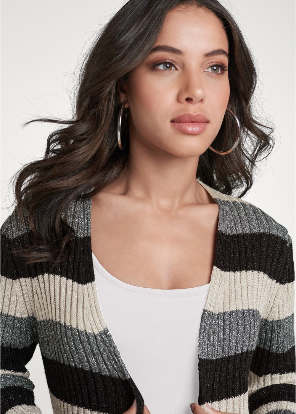 Venus VENUS | Striped Ribbed Cardigan in Black Multi
