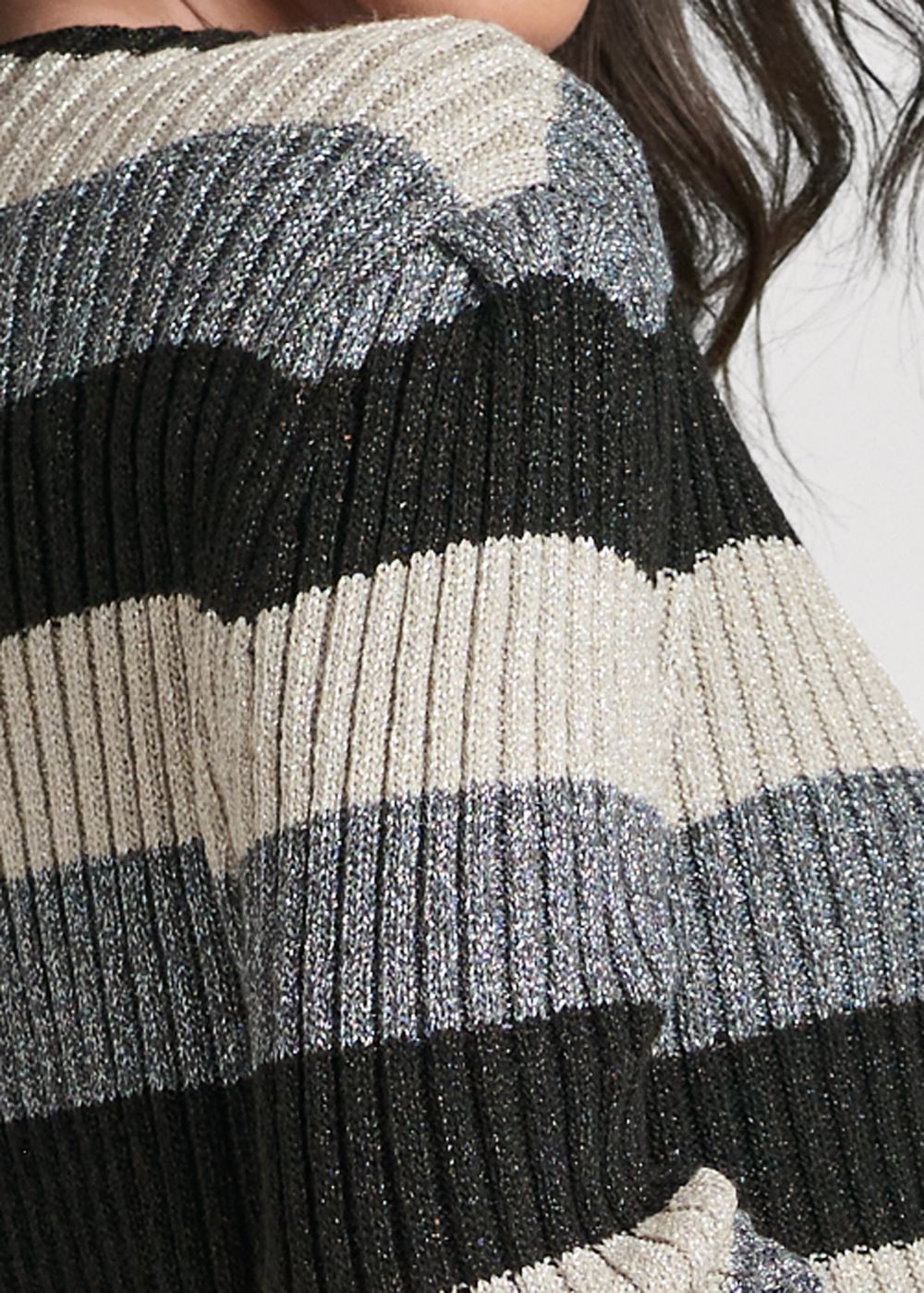 Venus VENUS | Striped Ribbed Cardigan in Black Multi