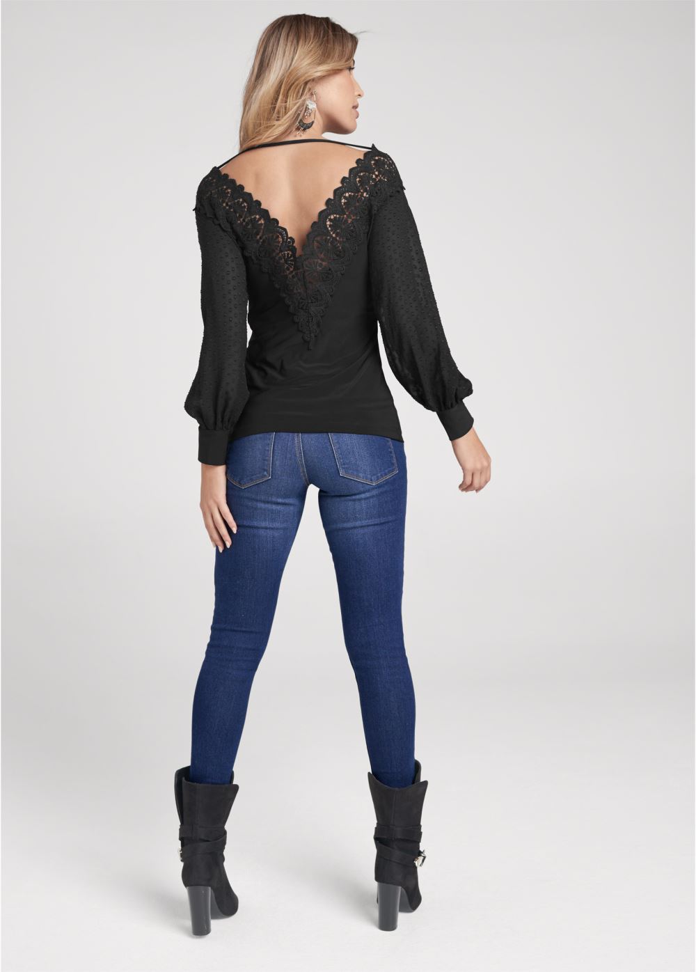 Venus Lace Neckline Top in Black
