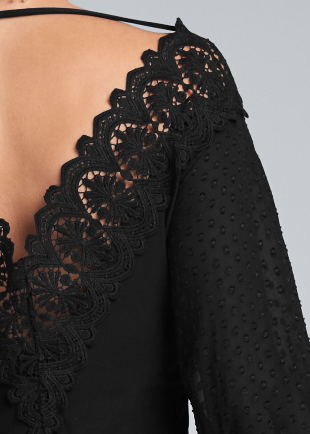 Venus Lace Neckline Top in Black