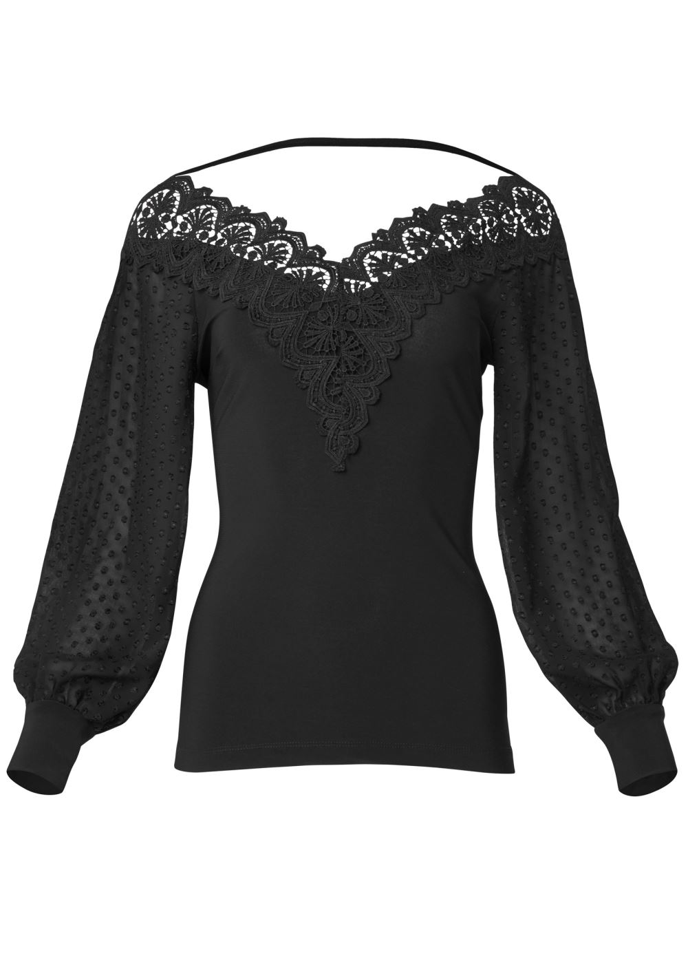 Venus Lace Neckline Top in Black