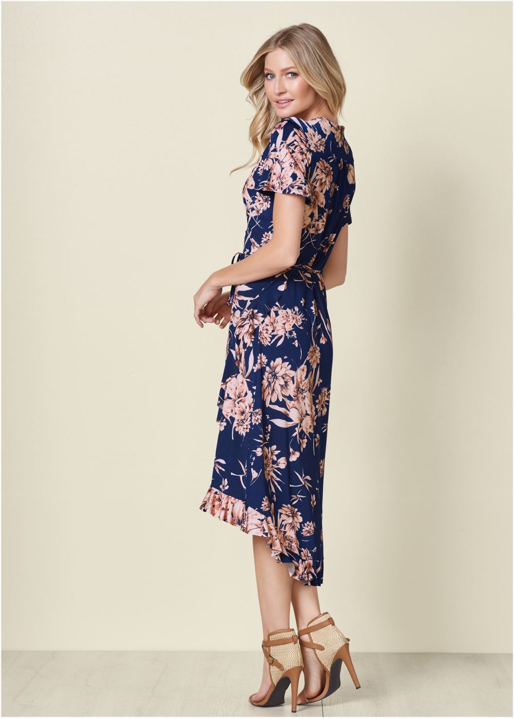 Venus Floral Print Wrap Dress - Navy Multi