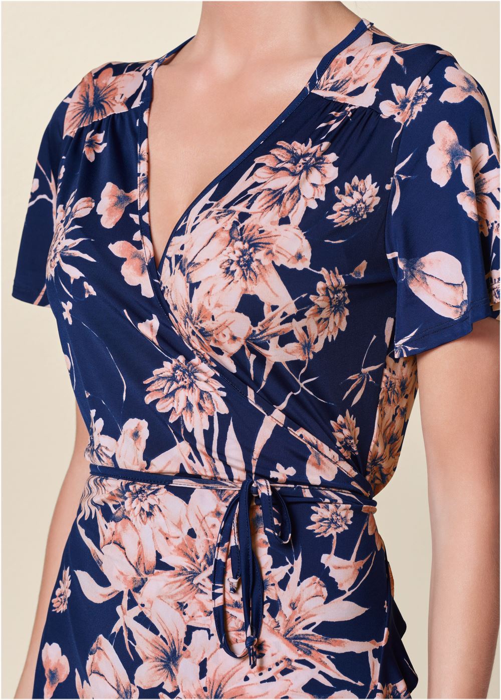 Venus Floral Print Wrap Dress - Navy Multi