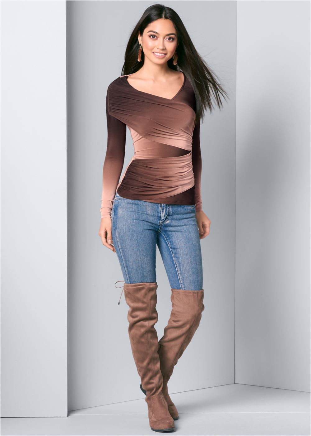Venus Ruched Ombre Top in Pink Multi