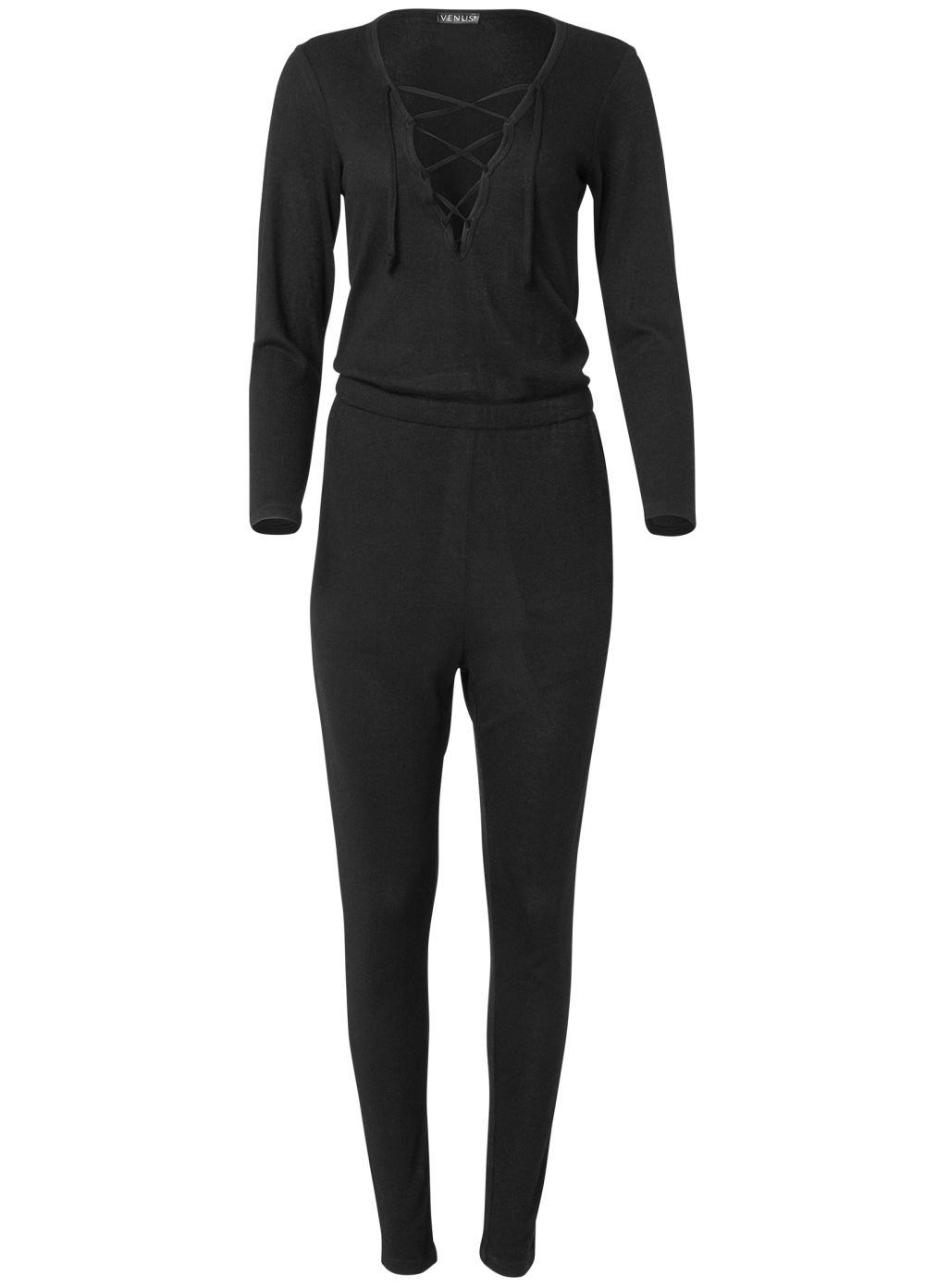 Venus Cozy Hacci Lace-Up Jumpsuit in Black