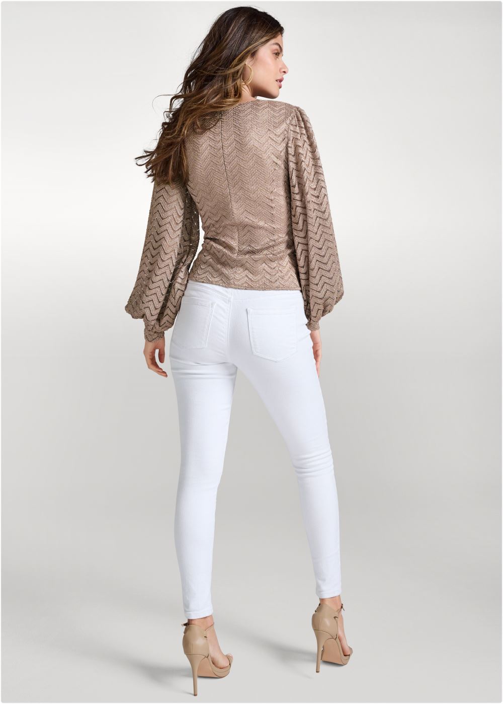 Venus Lace Balloon Sleeve Top in Mocha
