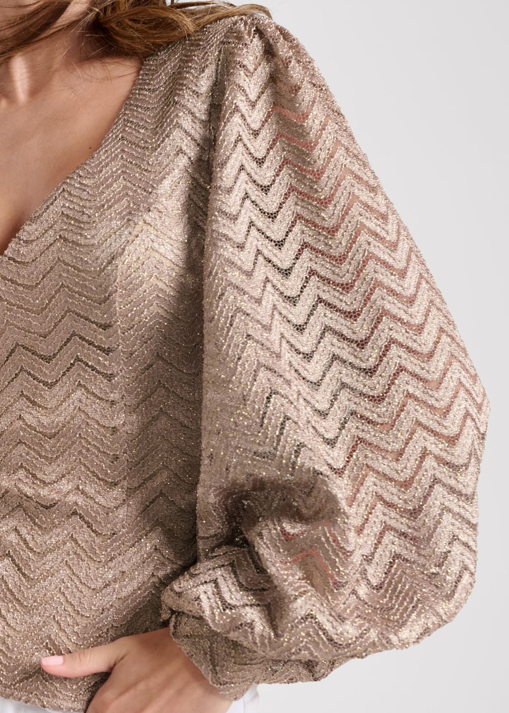 Venus Lace Balloon Sleeve Top in Mocha