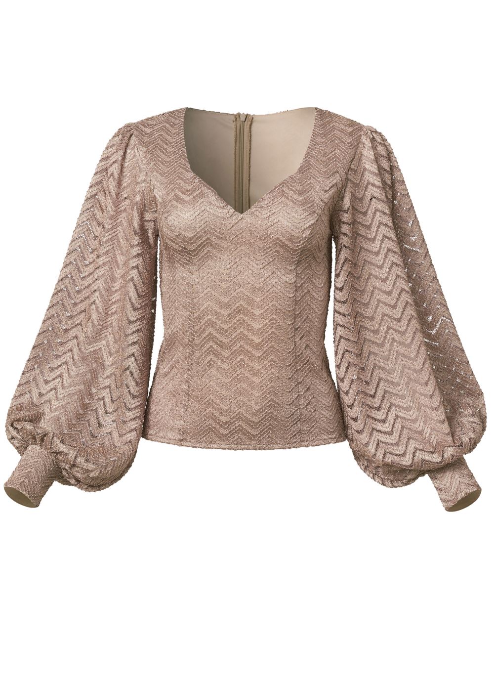 Venus Lace Balloon Sleeve Top in Mocha