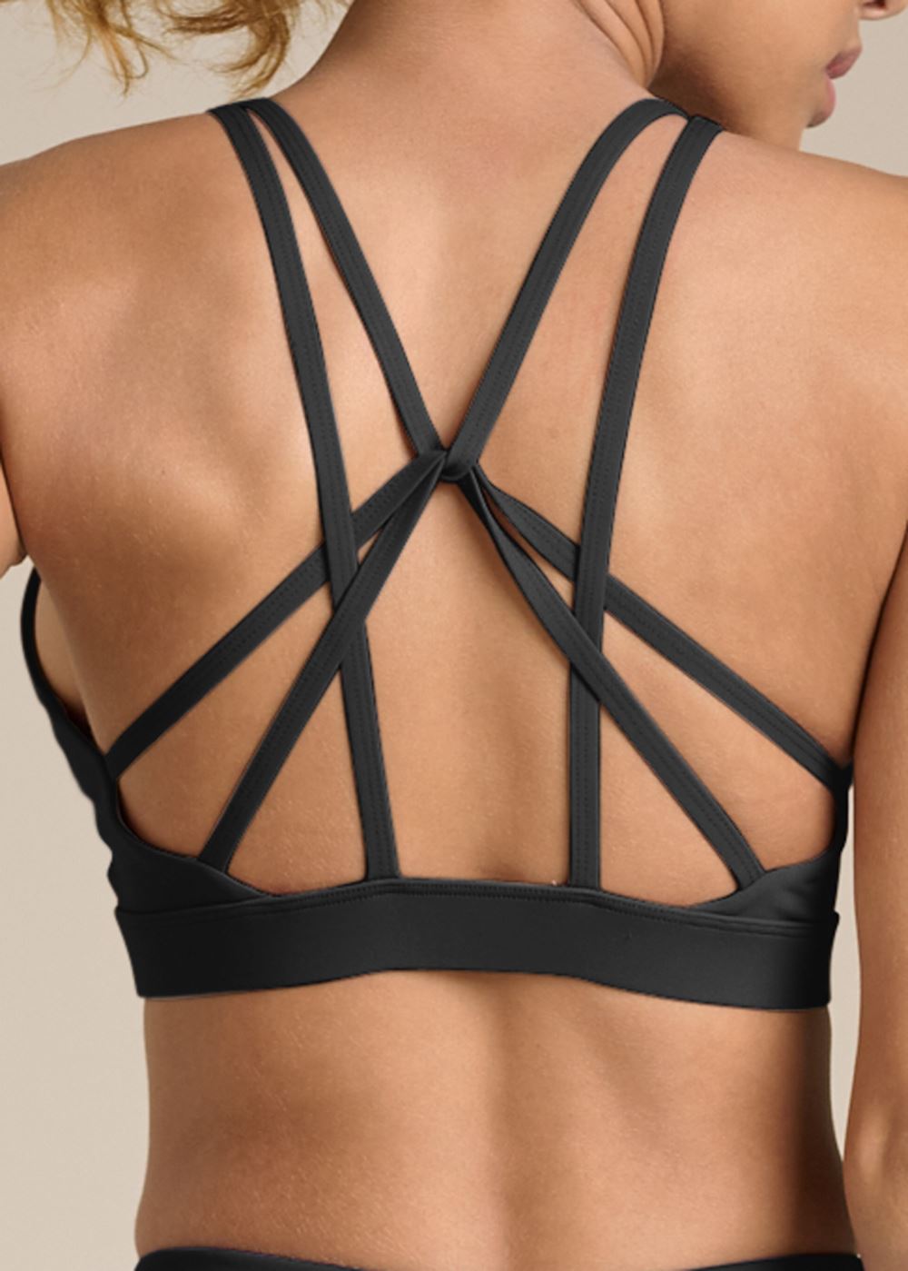 Venus Strappy Back Sports Bra in Black