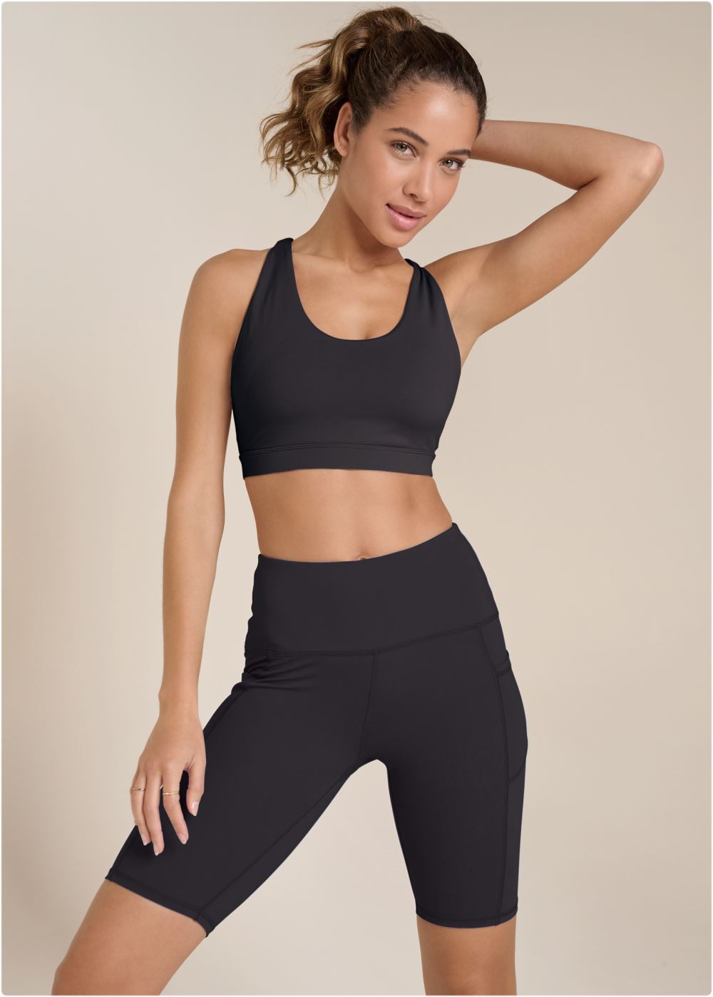 Venus Strappy Back Sports Bra in Black