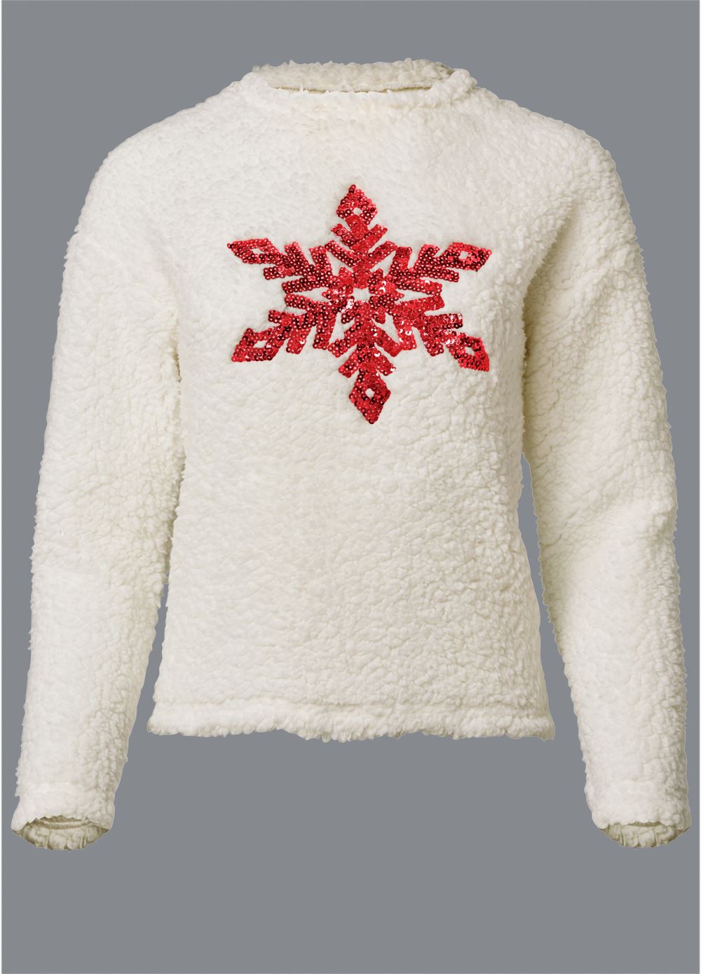 Venus VENUS | Snowflake Sherpa Sweatshirt in White & Red