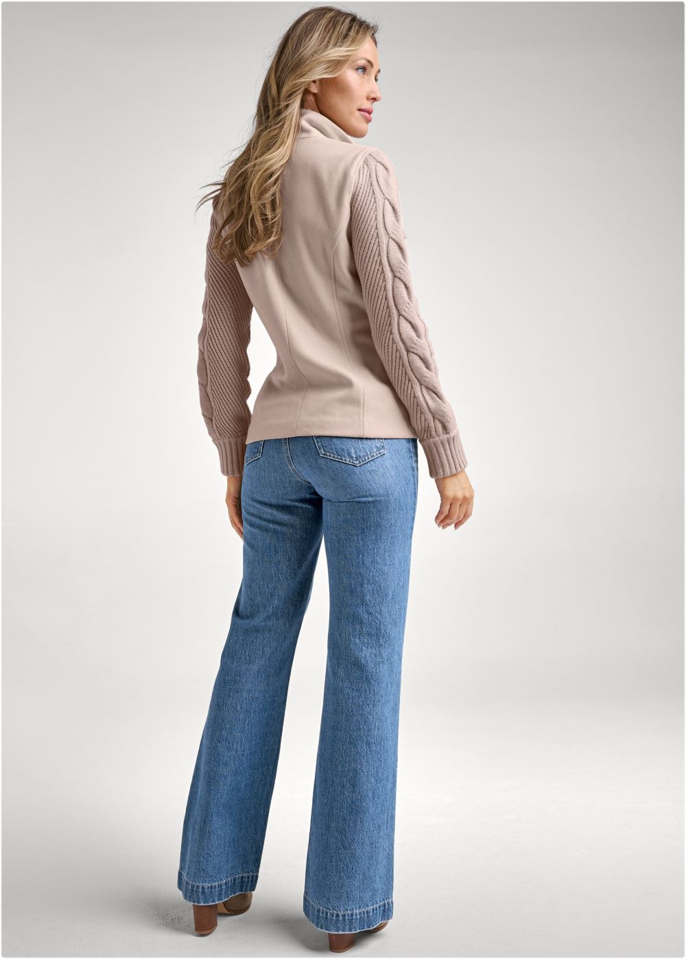 Venus Sweater-Sleeve Zip Jacket in Taupe