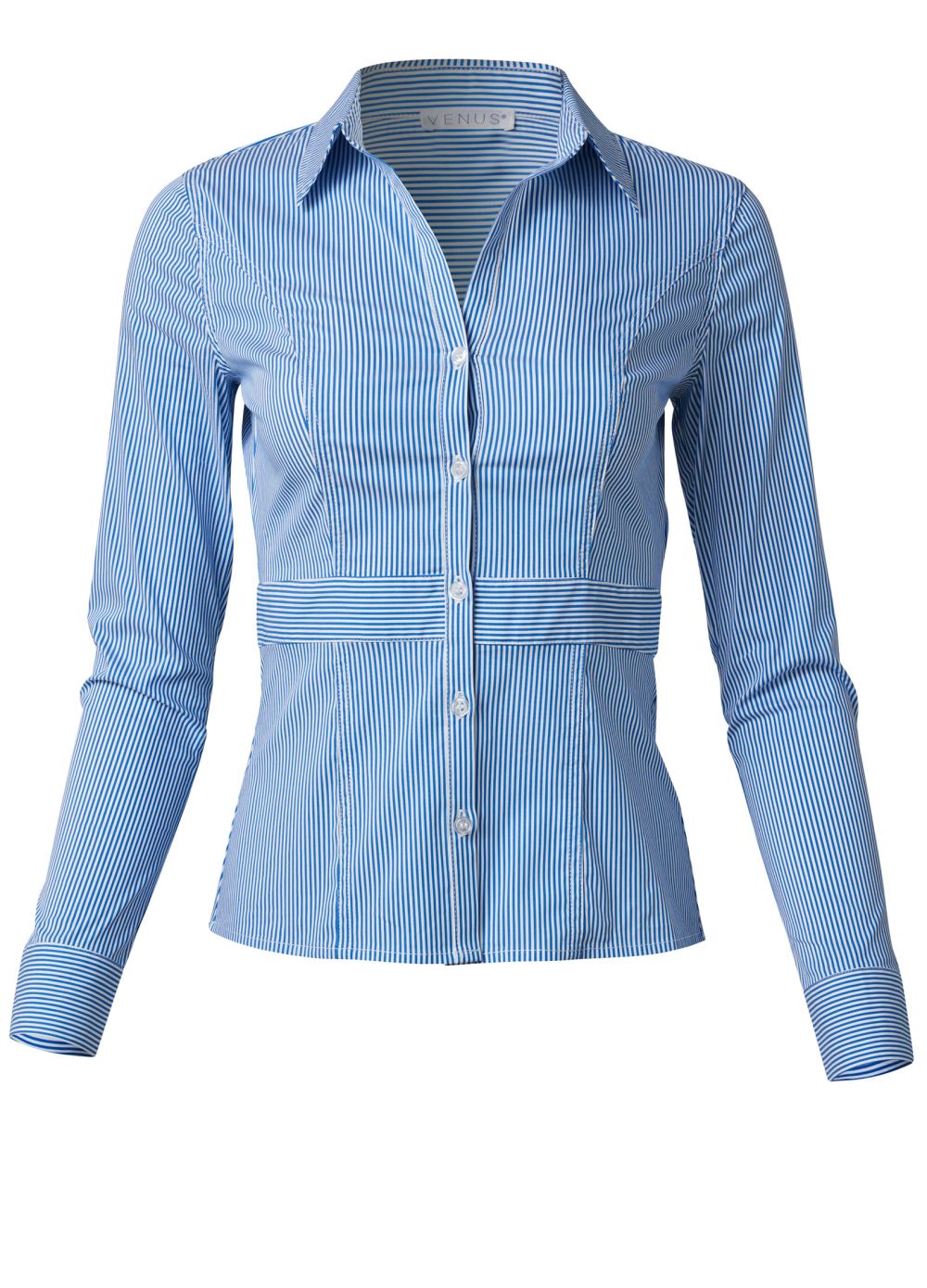 Venus Lace-Up Back Blouse in Blue & White