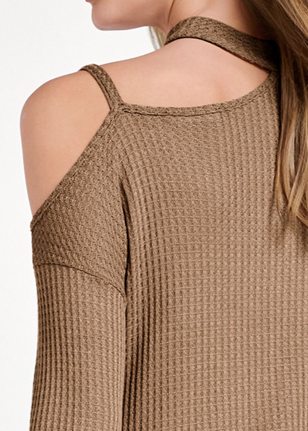 Venus Chain Strap Waffle Knit Top in Light Brown