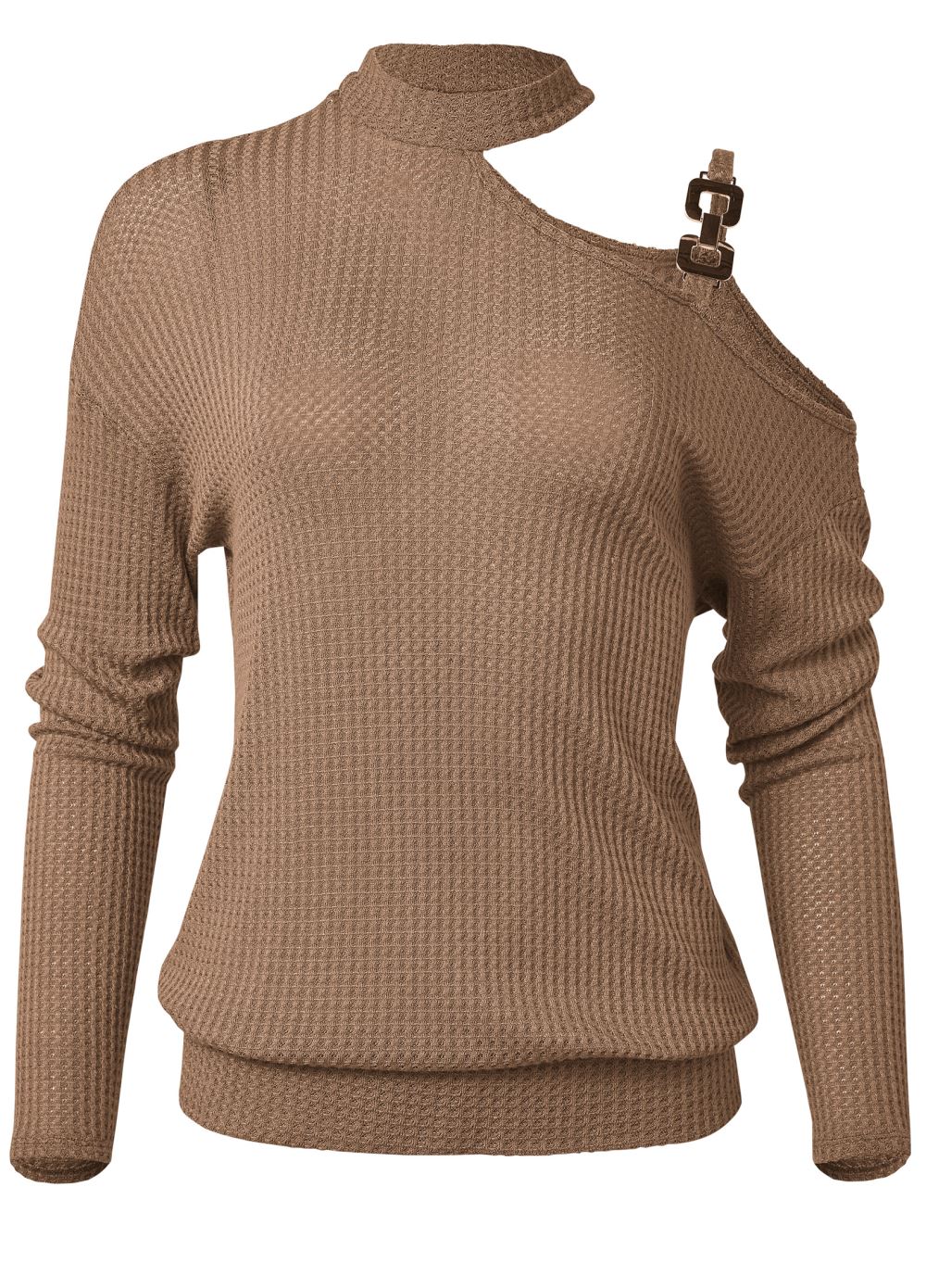 Venus Chain Strap Waffle Knit Top in Light Brown