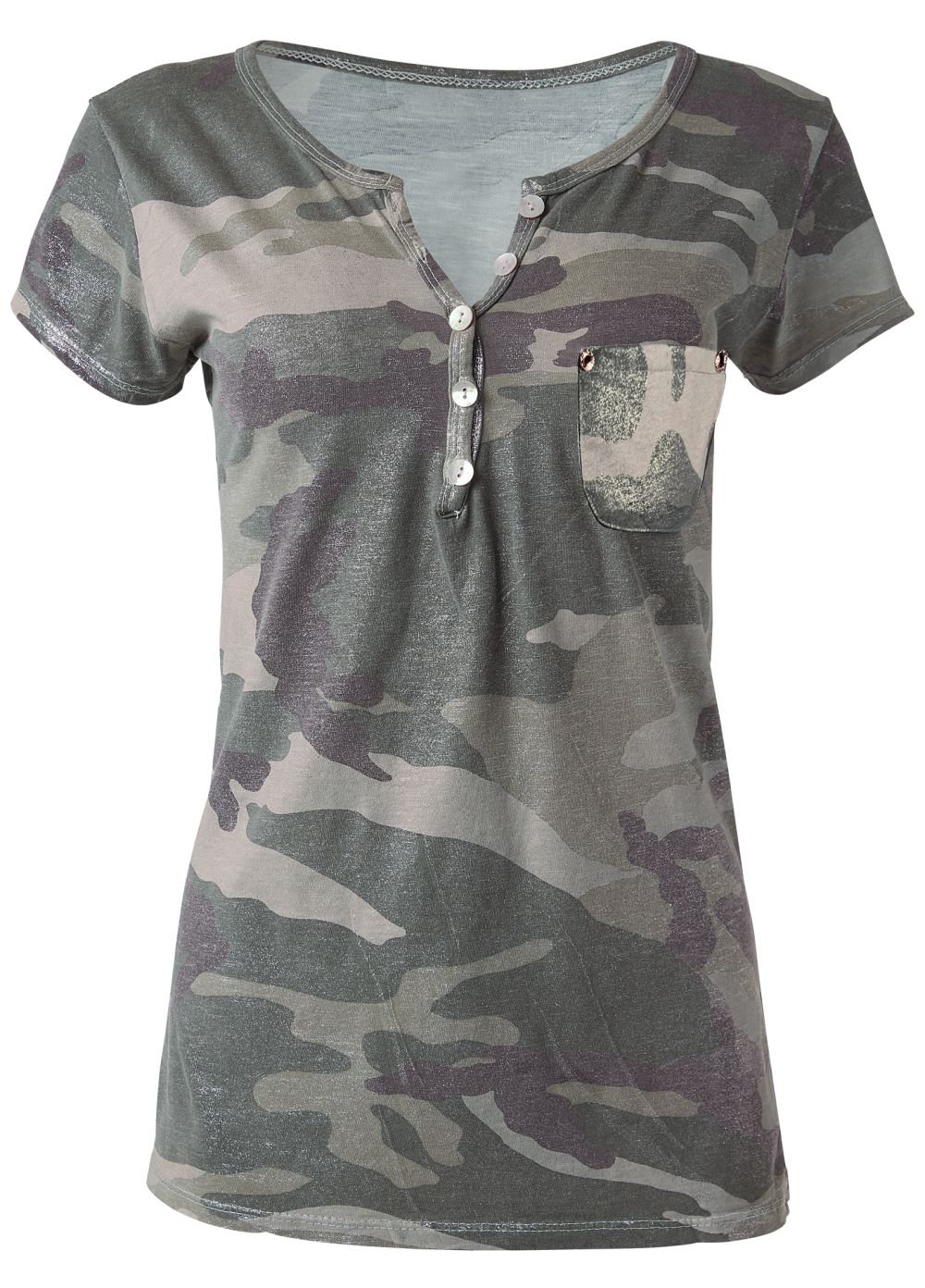 Venus Camo Pocket Top in Olive Multi