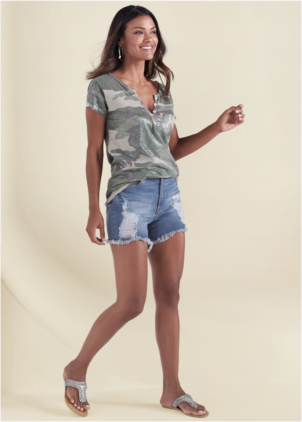 Venus Camo Pocket Top in Olive Multi