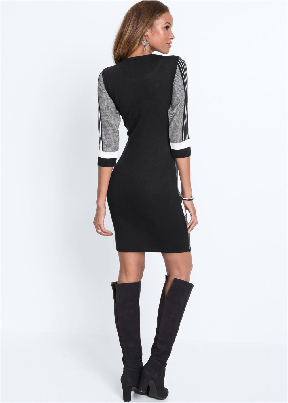 Venus Color Block Sweater Dress - Black & White
