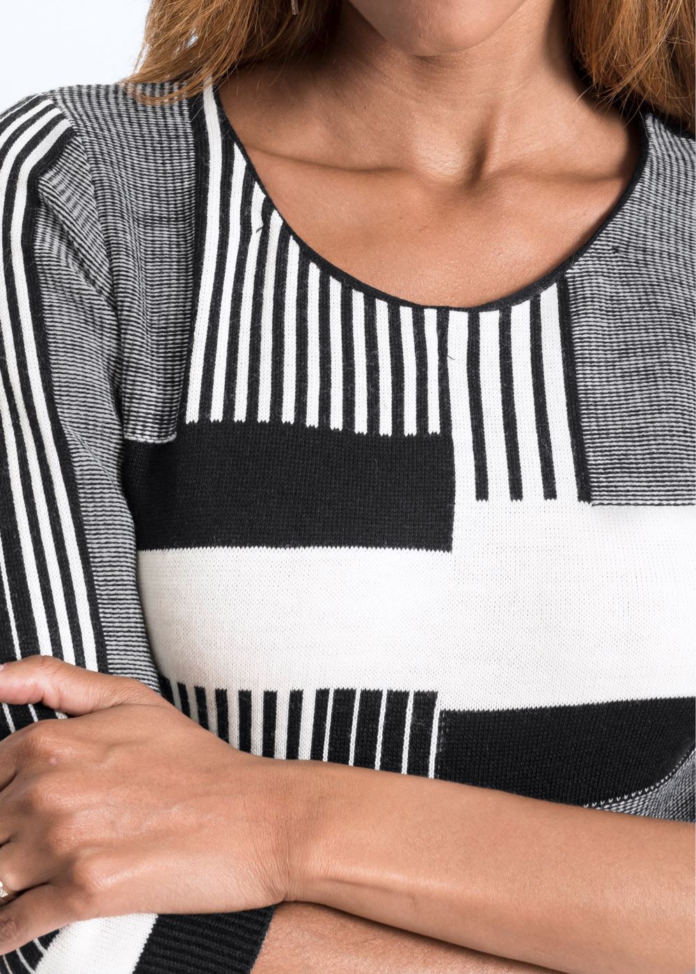 Venus Color Block Sweater Dress - Black & White