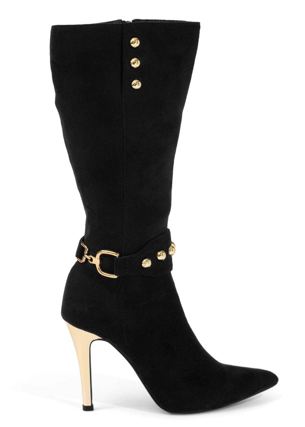 Venus Gold Statement Heel Boots in Black