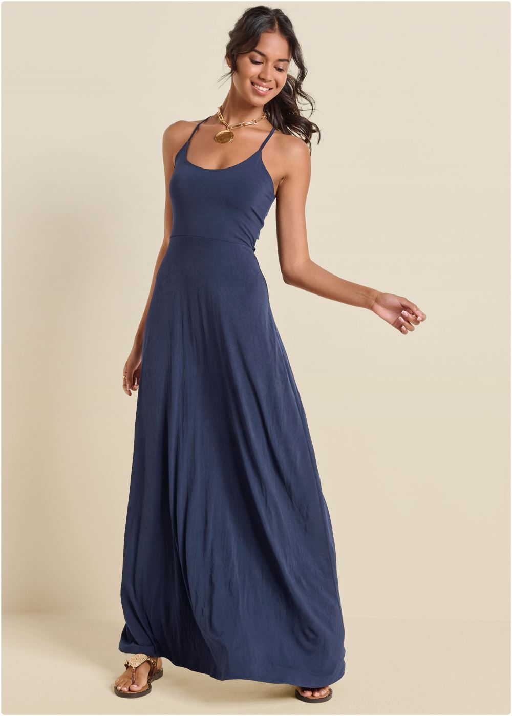 Venus Twist Back Maxi Dress - Navy