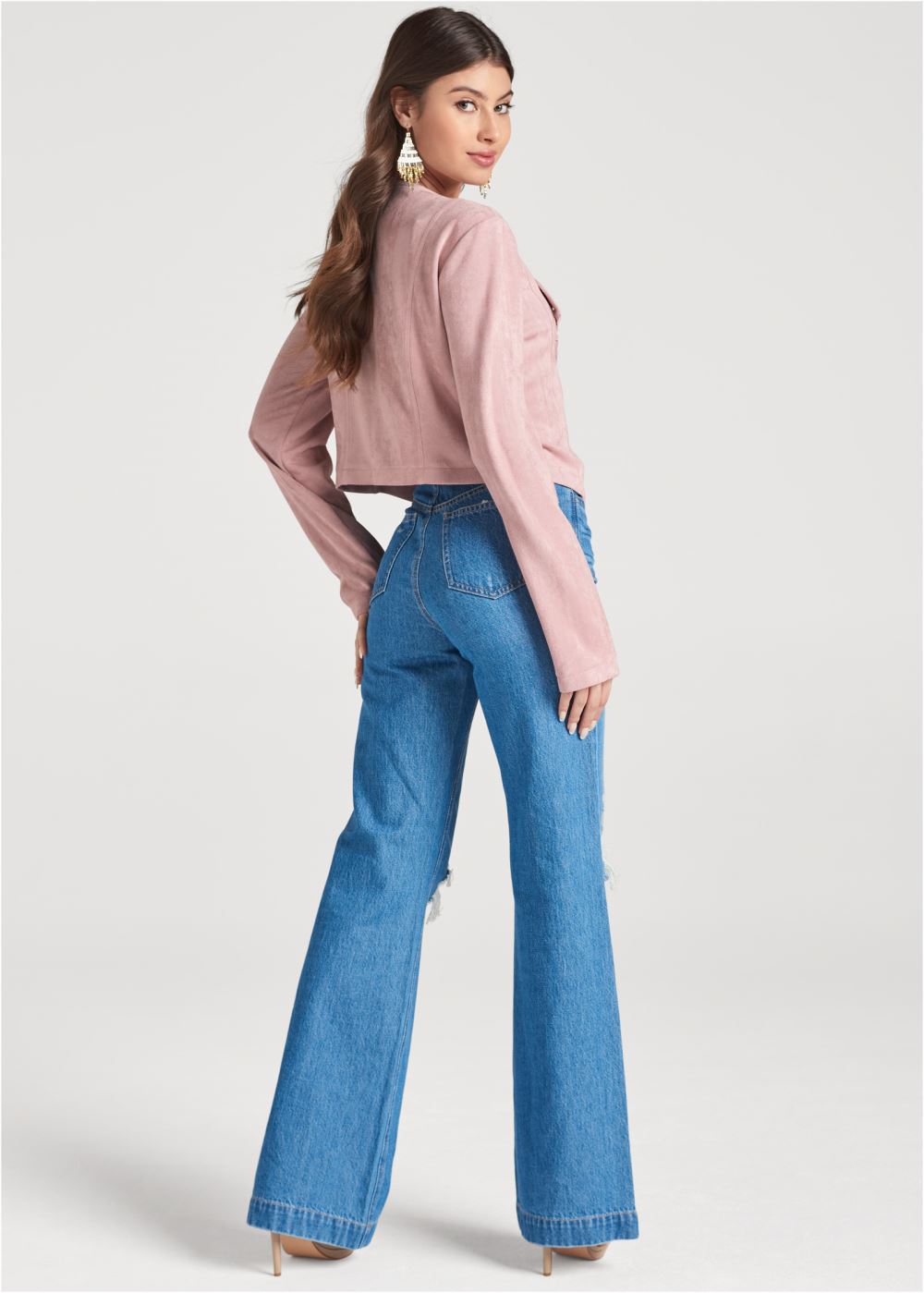 Venus Faux-Suede Waterfall Jacket in Pink