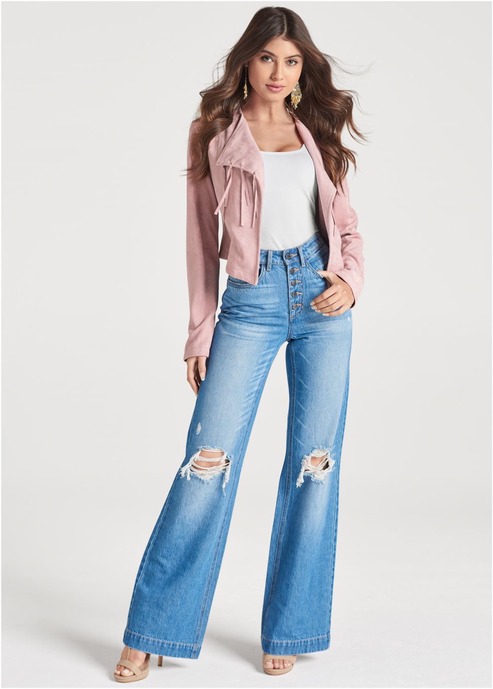 Venus Faux-Suede Waterfall Jacket in Pink