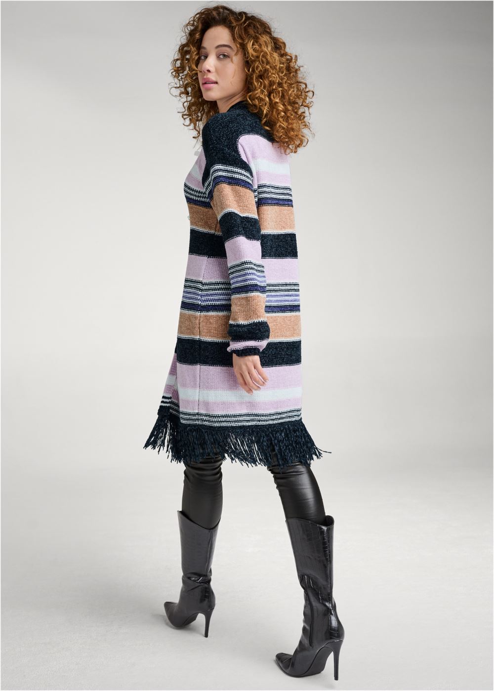 Venus VENUS | Chenille Striped Cardigan in Purple Multi