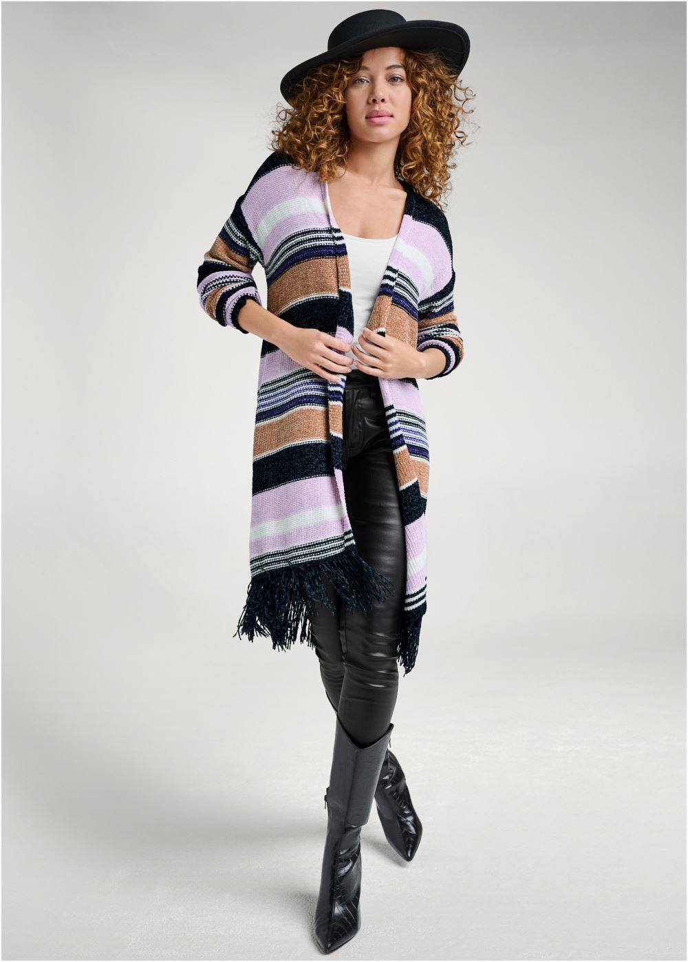 Venus VENUS | Chenille Striped Cardigan in Purple Multi