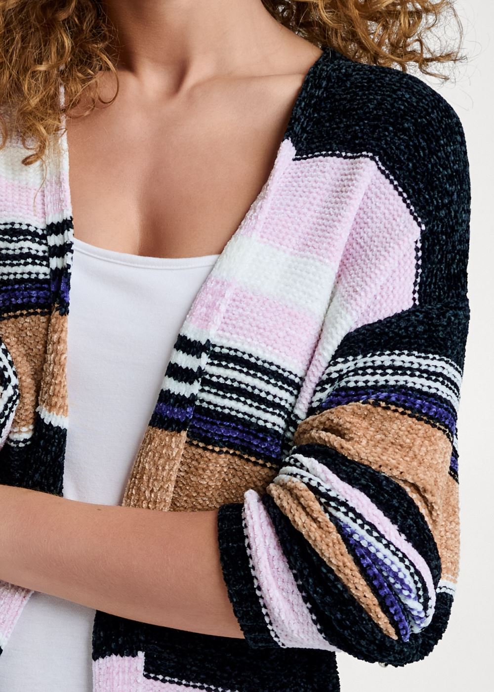 Venus VENUS | Chenille Striped Cardigan in Purple Multi