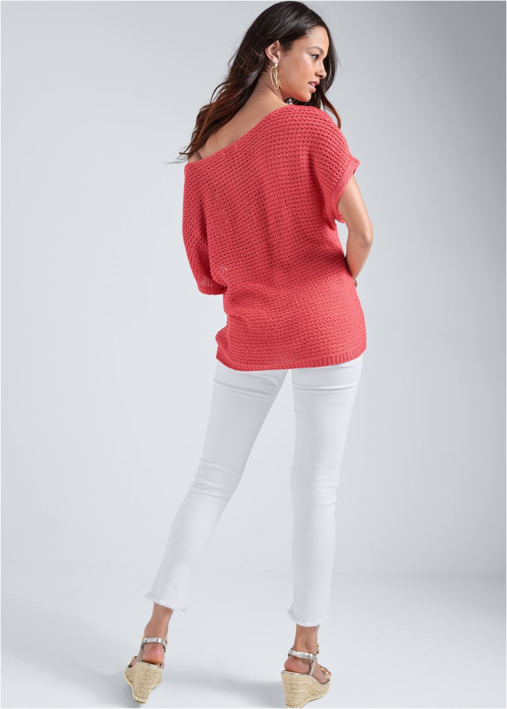 Venus VENUS | Open Knit Sweater in Coral
