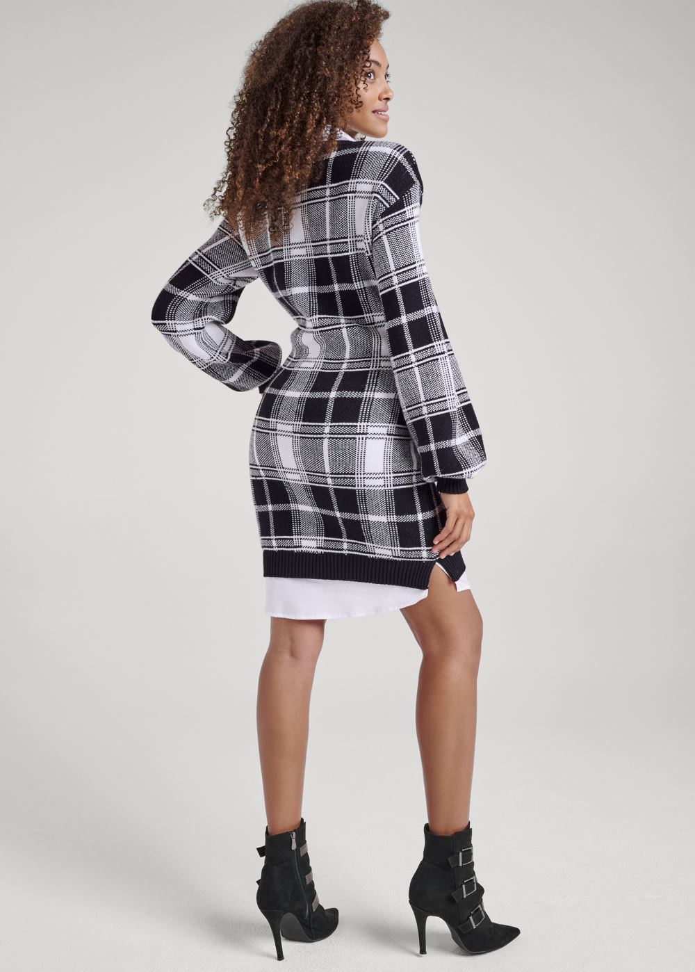 Venus Plaid Layered Sweater Dress - White & Black