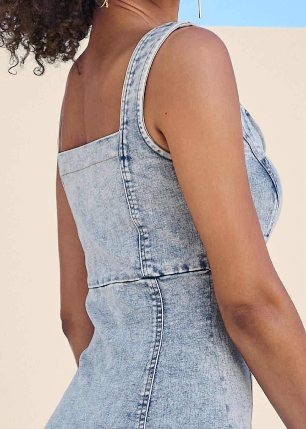 Venus Zip Front Denim Dress - Acid Wash