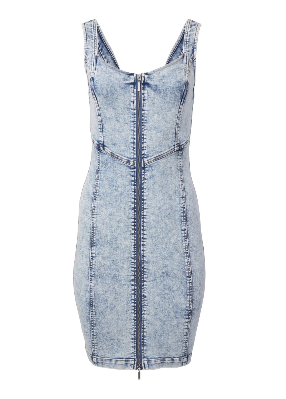 Venus Zip Front Denim Dress - Acid Wash