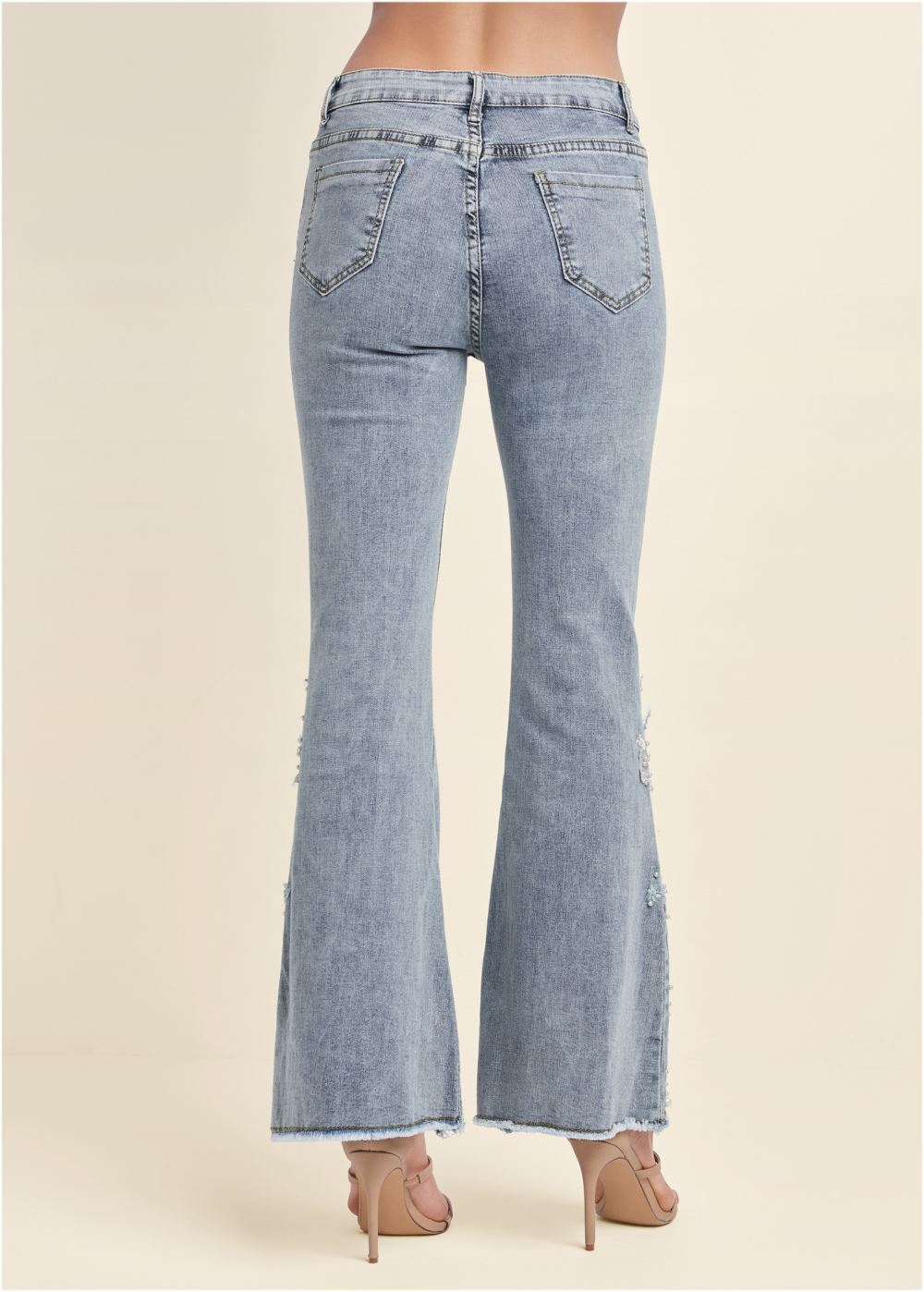 Venus Light Wash FLORAL APPLIQUE WIDE LEG JEANS