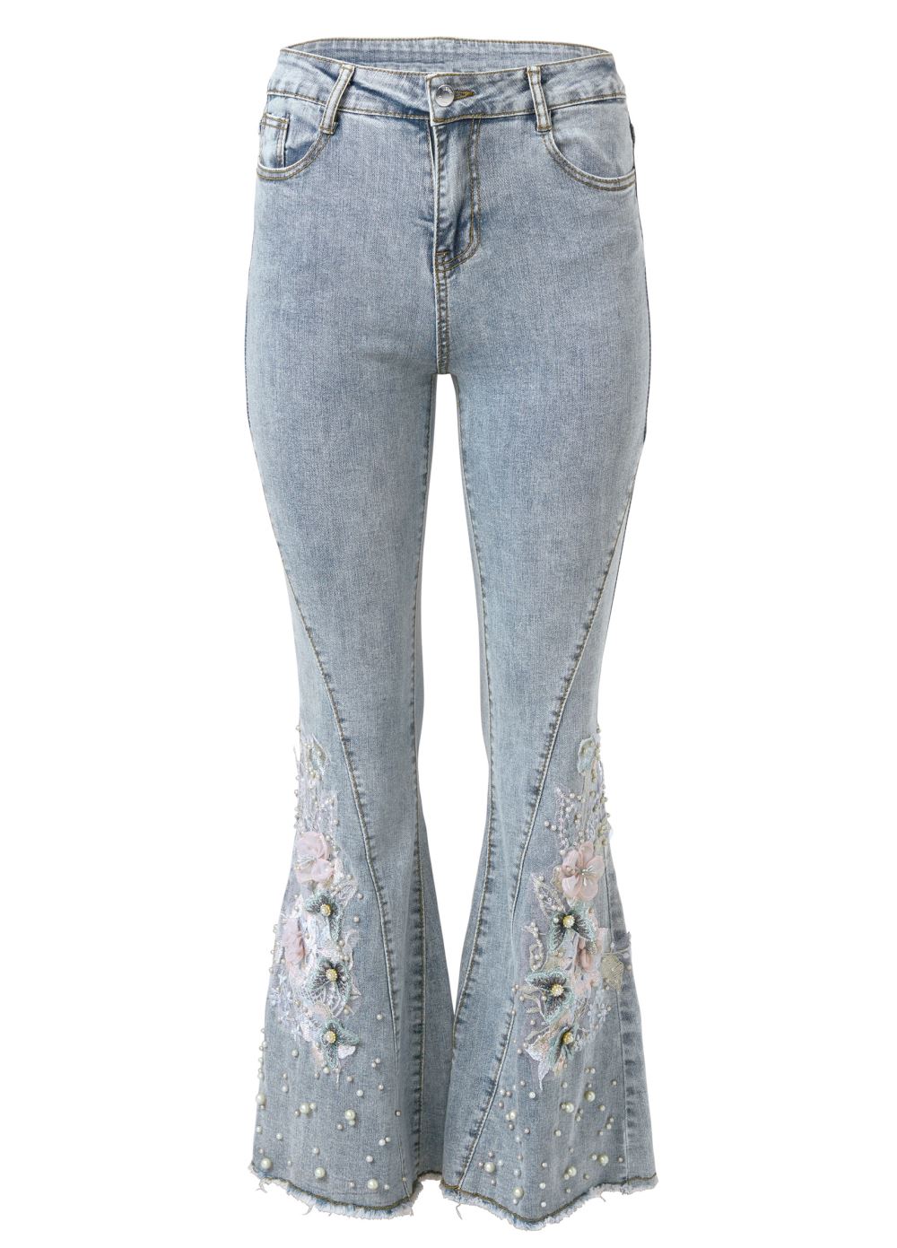 Venus Light Wash FLORAL APPLIQUE WIDE LEG JEANS