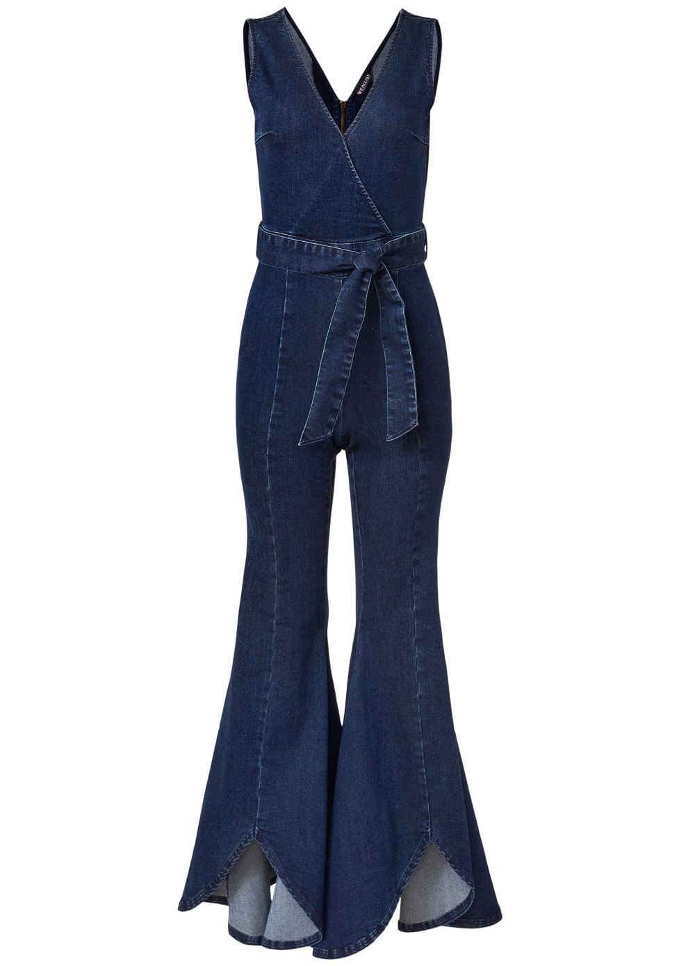 Venus Flared Denim Jumpsuit in Dark Wash