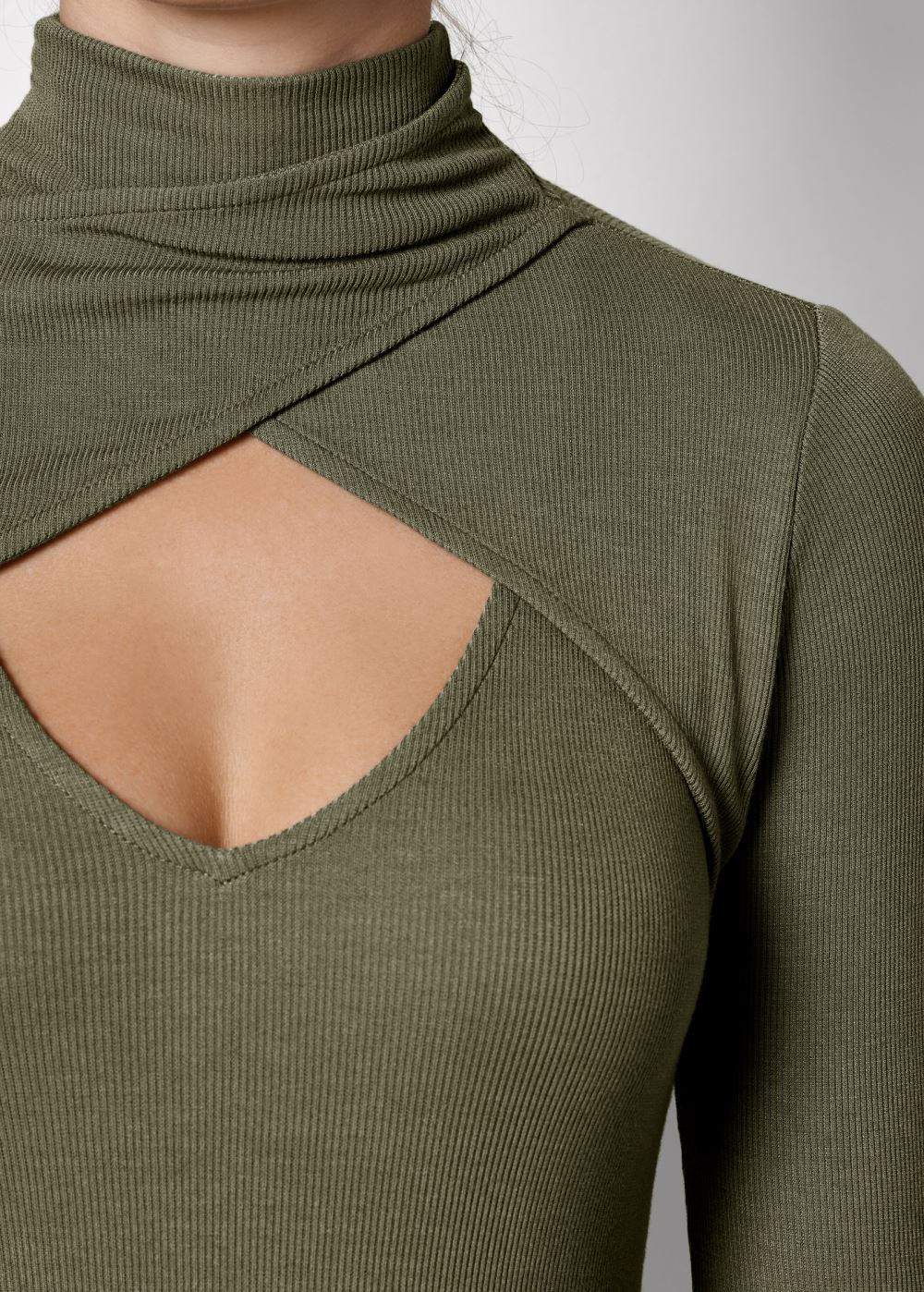 Venus Cutout Mock-Neck Top in Olive