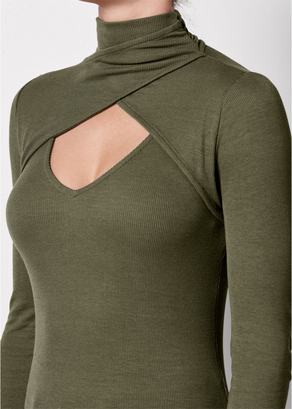 Venus Cutout Mock-Neck Top in Olive
