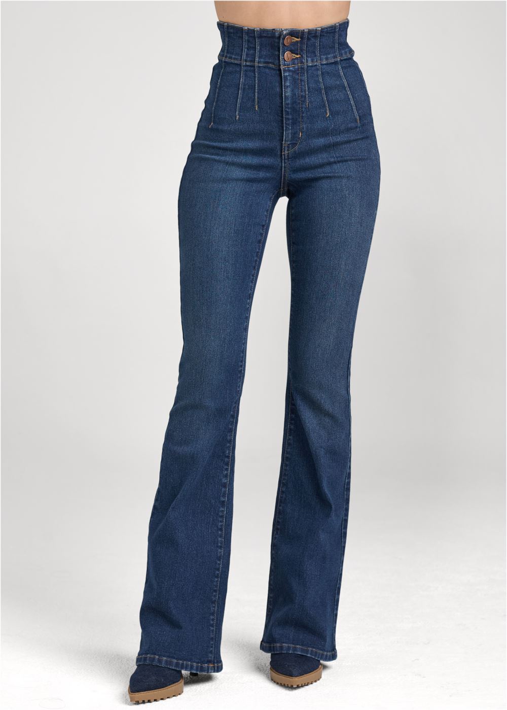 Venus Dark Wash PINTUCK SEMI-FLARE JEANS