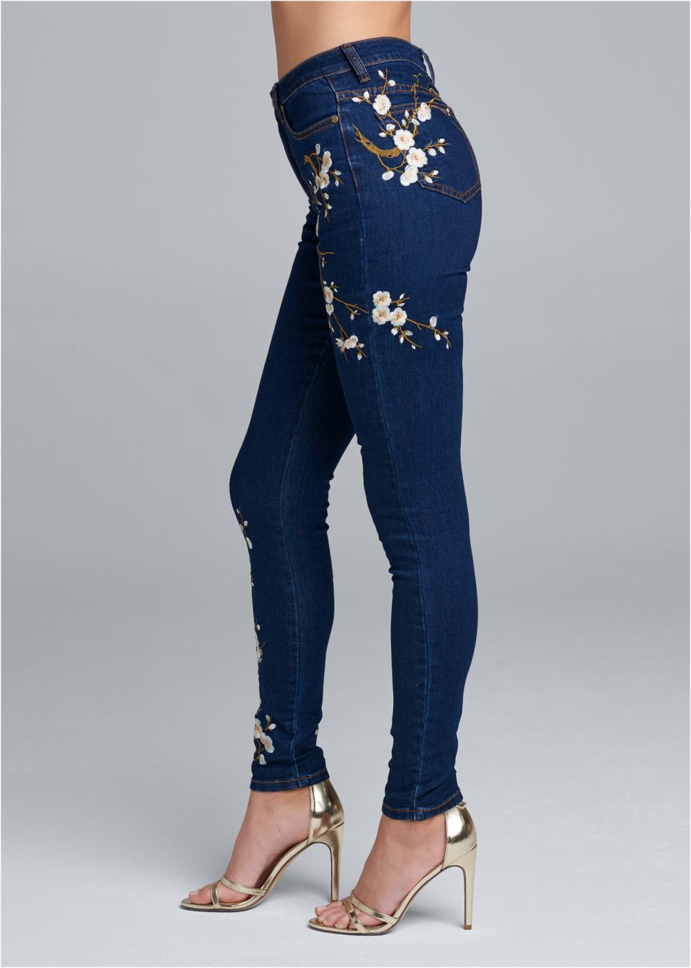 Venus Dark Wash FLORAL EMBROIDERED SKINNY JEANS