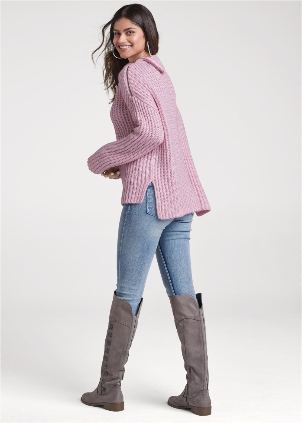 Venus VENUS | Zipper Detail Sweater in Pink
