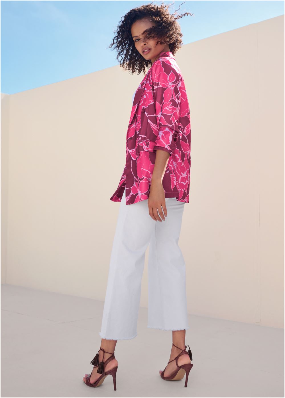 Venus Floral Print Blazer in Pink Multi