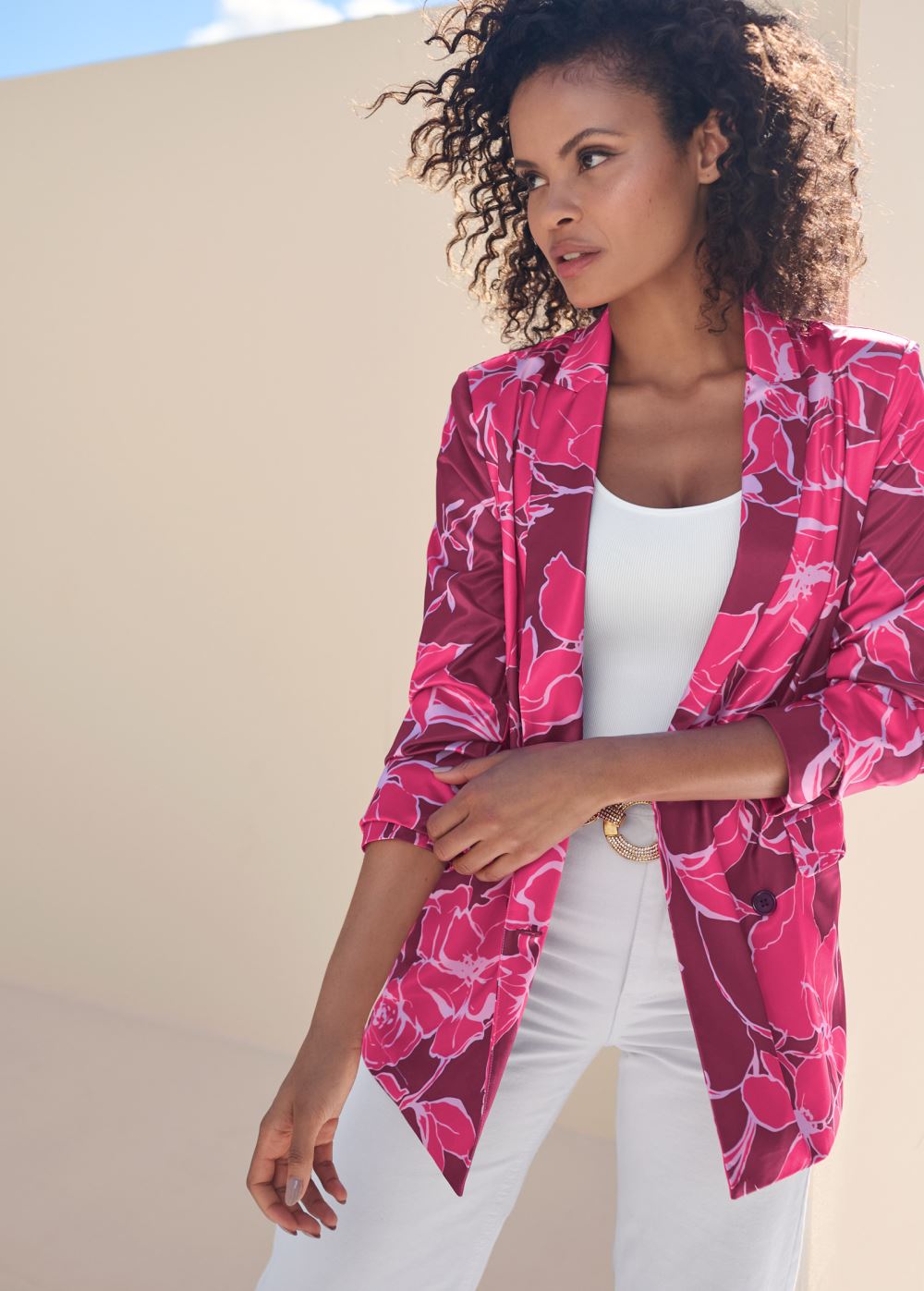 Venus Floral Print Blazer in Pink Multi