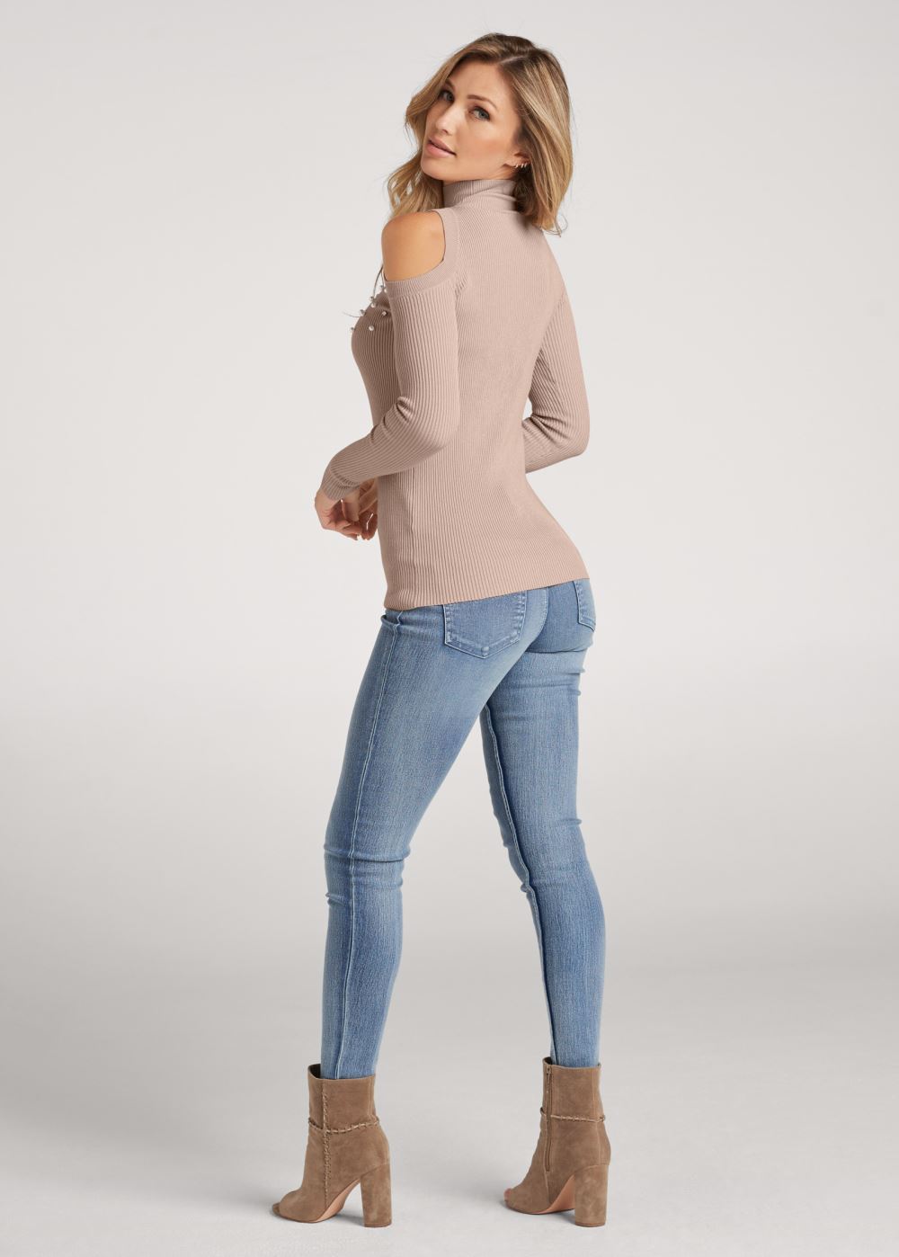 Venus VENUS | Pearl And Stone Embellished Sweater in Light Brown