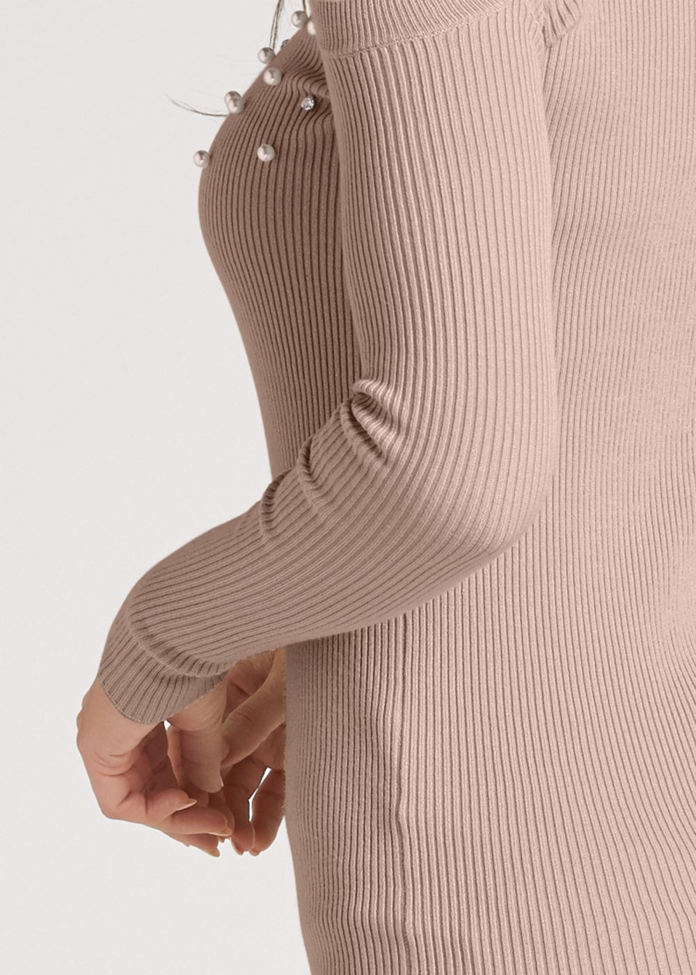 Venus VENUS | Pearl And Stone Embellished Sweater in Light Brown